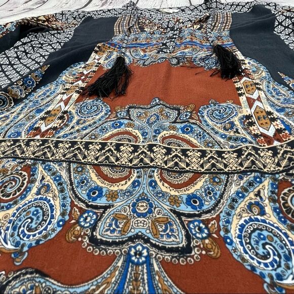 TRIBAL JEANS women's longsleeve top boho mixed print tassel peasant style size S - Picture 5 of 11